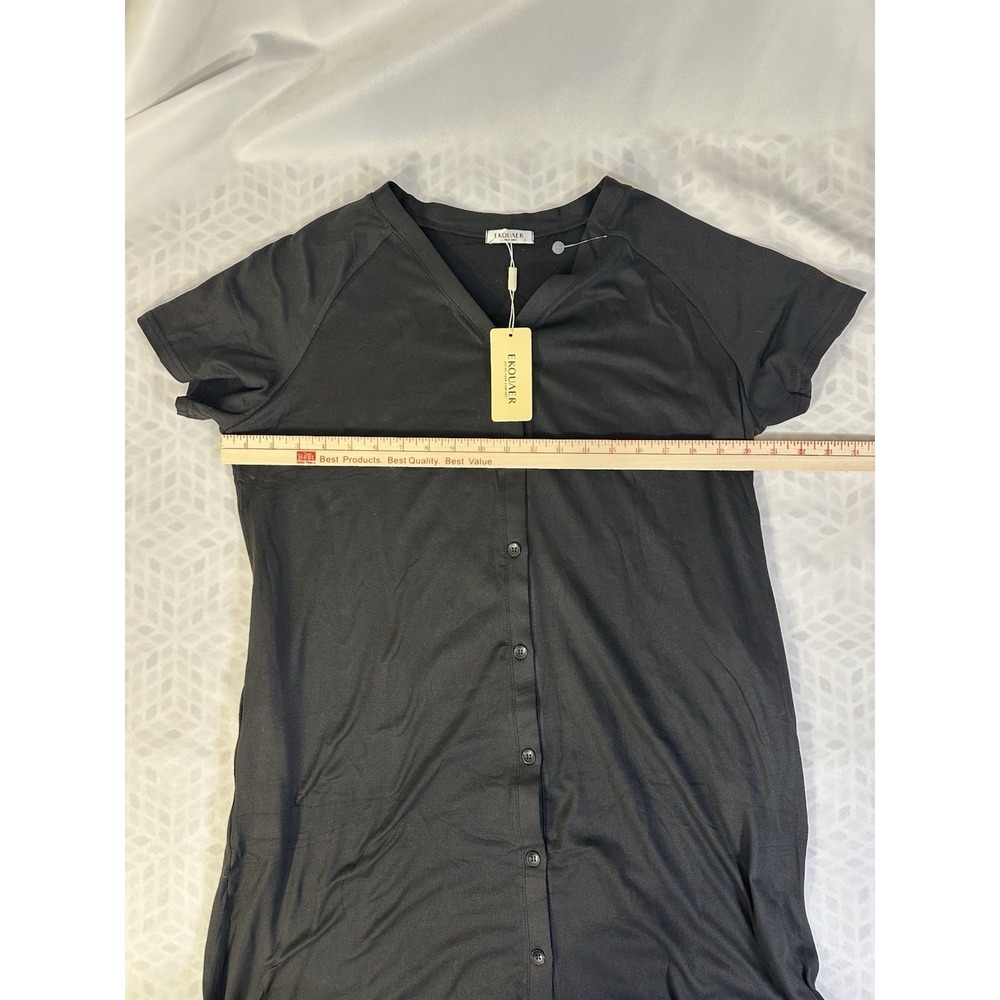 Ekouner Women's Black Dress Large Short Sleeve, Knee Length - Picture 6 of 7